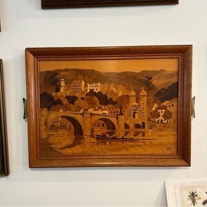 VTG Germany Buchschmid & Gretaux Wood marquetry Inlay Old Heidelberg Tray Art
